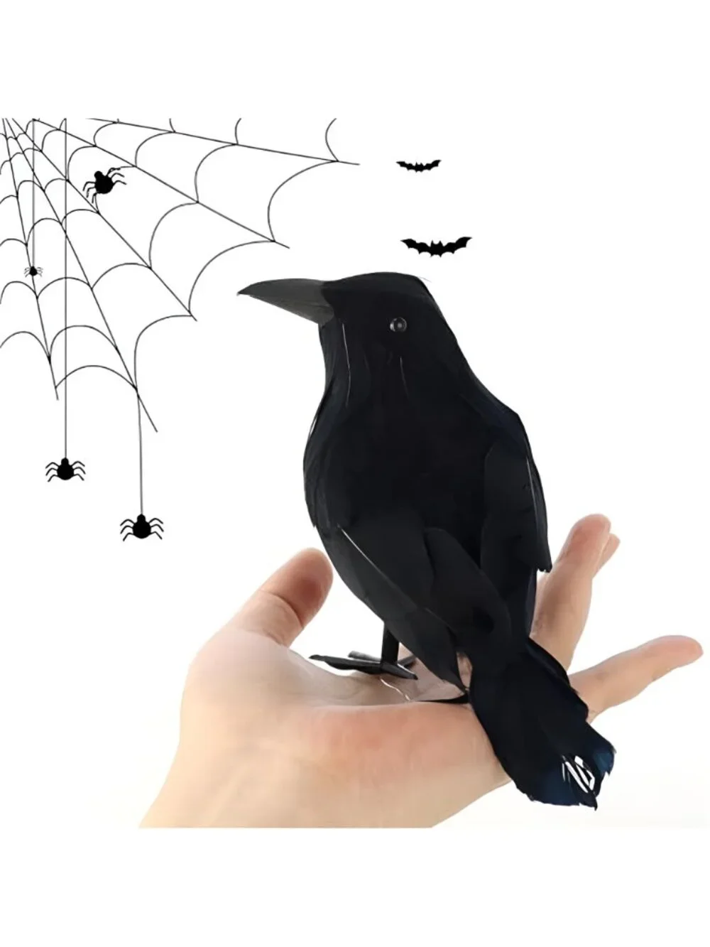 3 Pcs Black Feathered Crows Realistic Halloween Decorations Indoor Outdoor